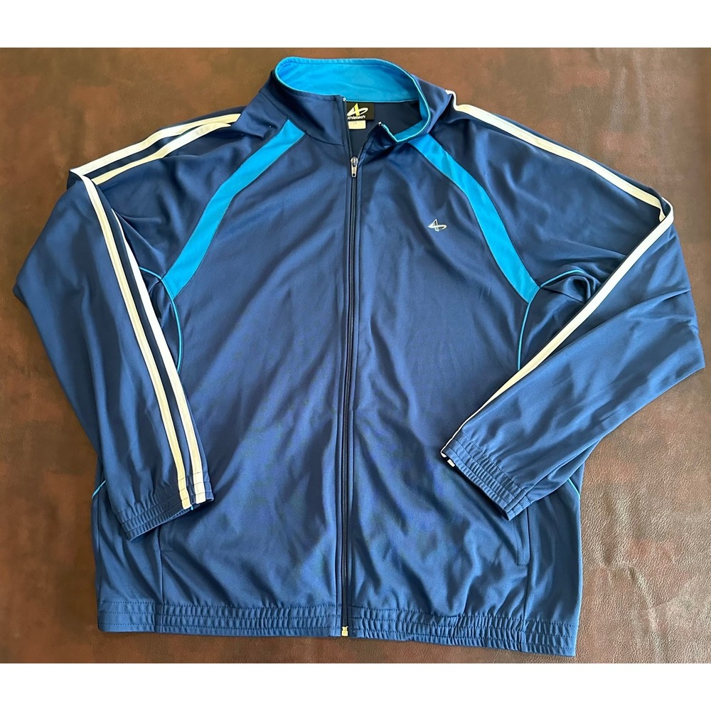 Athletech Mens Blue Full Zip Track Jacket White Sleeve Stripes Size Large